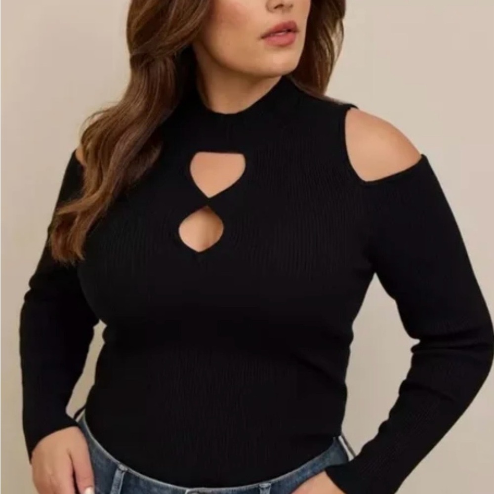 Torrid Black Cutout Cold Shoulder Sweater